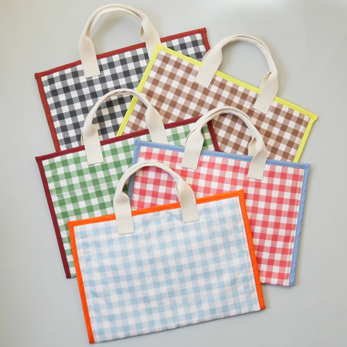 オーダーok〙checkバイカラーパイピングバッグ レッスンバッグ iloinen