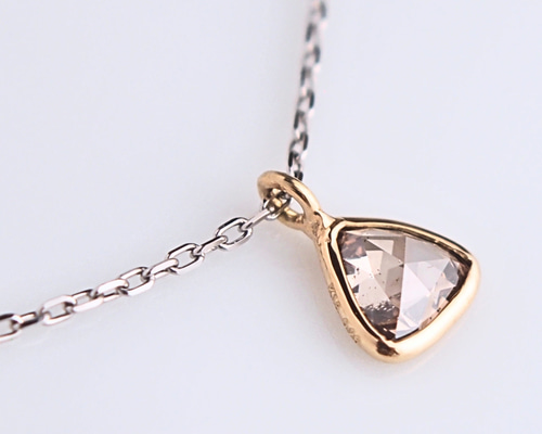 K18プラチナコンビ シンプルな一粒ダイヤのネックレス ローズカット