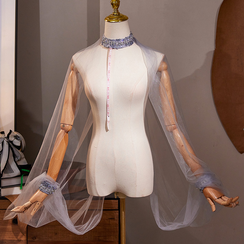 ケープ ホルダーネック グレー 高級感 DIY 肩飾り アクセサリー ウェディングドレス DTY109