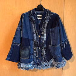 SAYOCAFEデニム再構築、刺し子&パッチGジャン ジャケット 衣工房