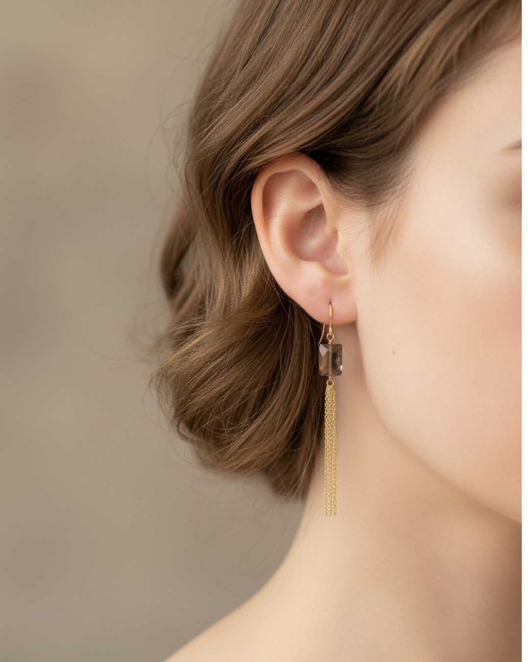 【14kgf】スモーキークォーツのフリンジピアス / 天然石ピアス