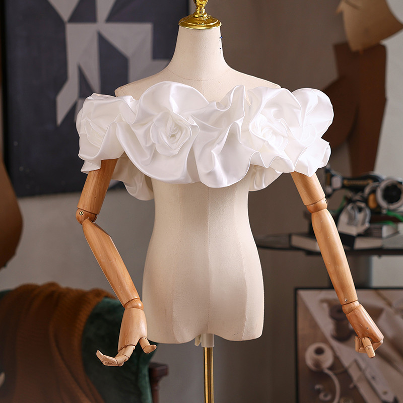 オフショルダー サテン 立体花 白 DIY 綺麗 肩飾り ドレスアクセサリー ウェディングドレス DTY383