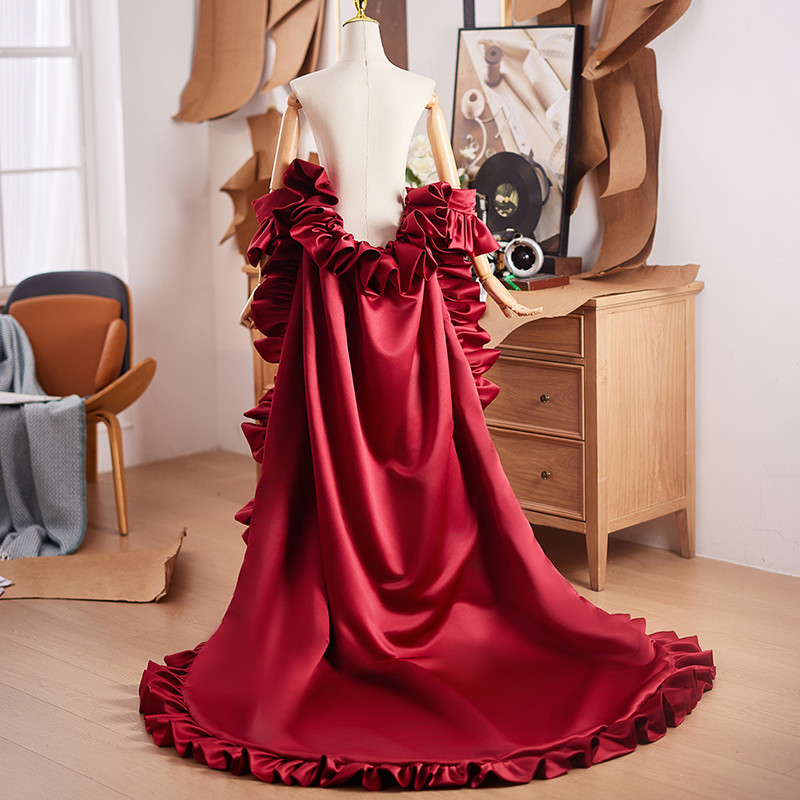 ケープ トレーン 裾引き ワインレッド DIY 綺麗 肩飾り アクセサリー パーティー ウェディングドレス AK049