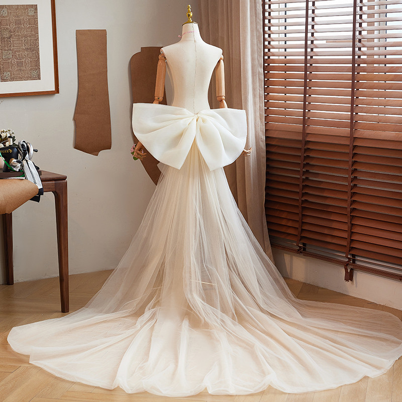 ロングトレーン 裾引き シャンパン色 リボン 大トレーン 綺麗 DIY アクセサリー ウェディングドレス DTY127