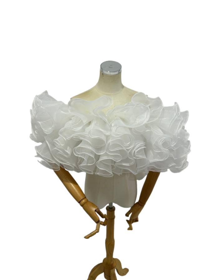 取り外し可能なオフショルダー 上質オーガンジー ラッフルフリル オフホワイト 結婚式/披露宴 ブライダル