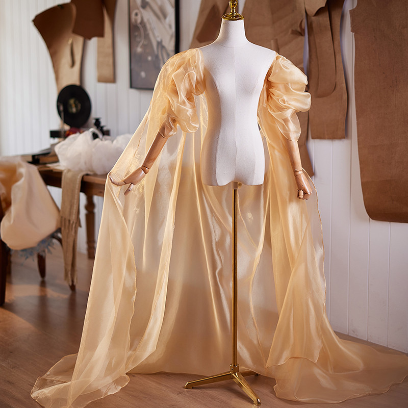 ケープ トレーン 裾引き シャンパン色 綺麗 DIY 肩飾り アクセサリー ウェディングドレス DTY331