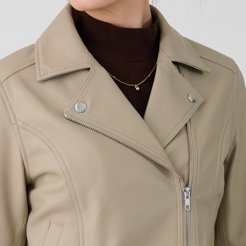 ﾓﾘﾉｶﾞｯｺｳ Mサイズ ラムレザーダブルライダースジャケット (グレー