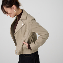 ベージュ ラムレザージャケット ﾓﾘﾉｶﾞｯｺｳ Mサイズ ラムレザーダブルライダースジャケット (グレー