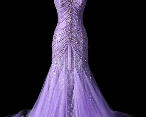 豪華オーダーメイド 社交ドレス 紫色ビジュー付き Mサイズ 豪華