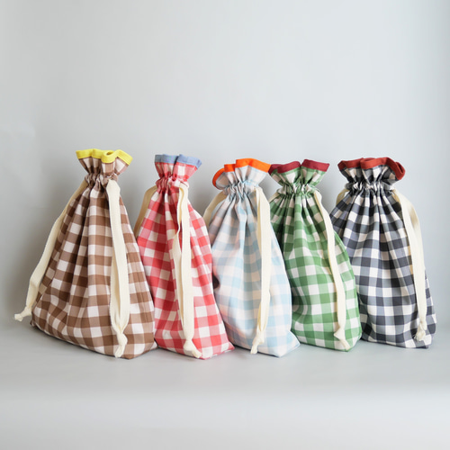 オーダーok〙checkバイカラーパイピング巾着袋 その他入園グッズ