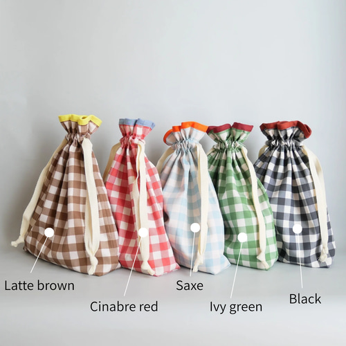 オーダーok〙checkバイカラーパイピング巾着袋 その他入園グッズ