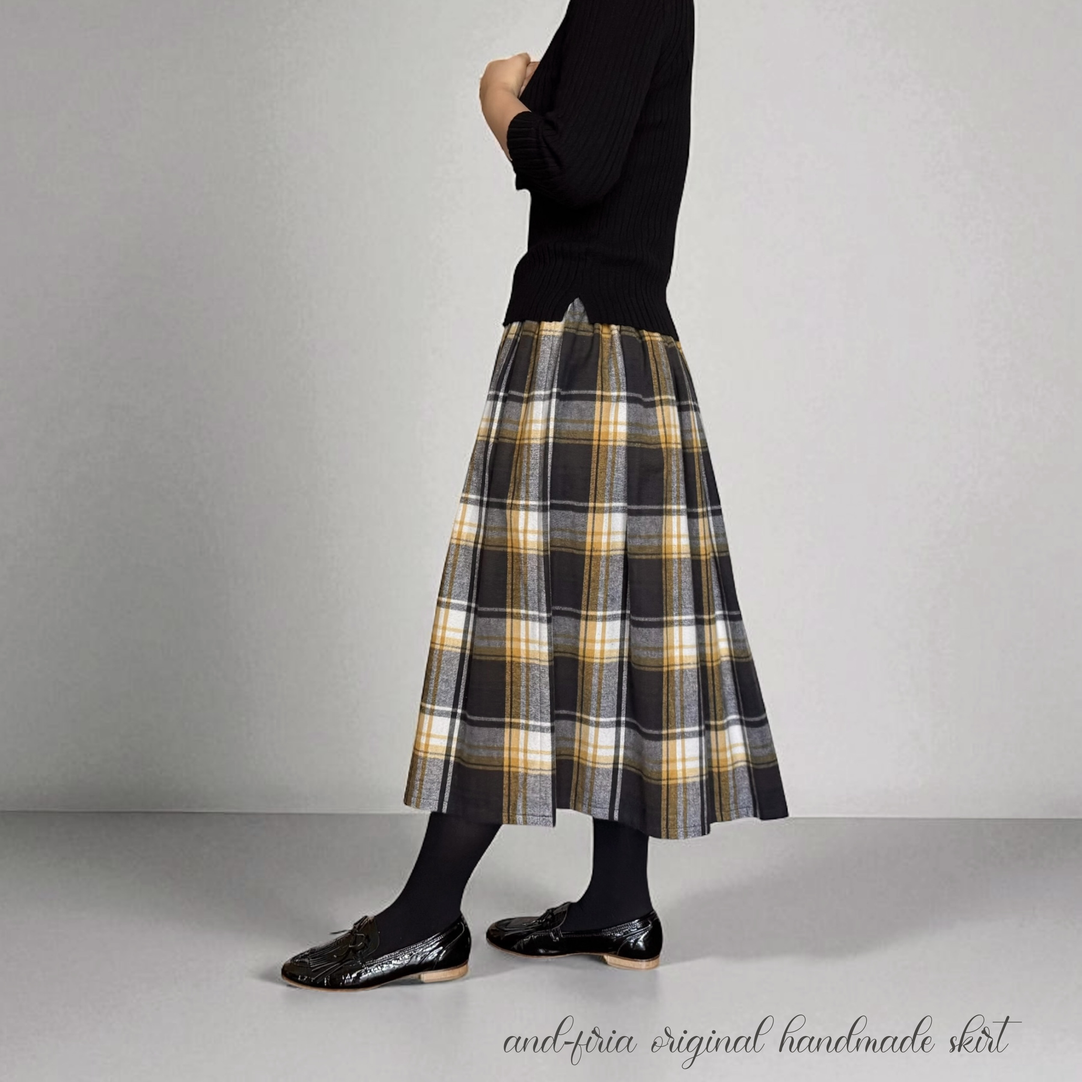 上質シャギーチェックのギャザースカート　ブラウン