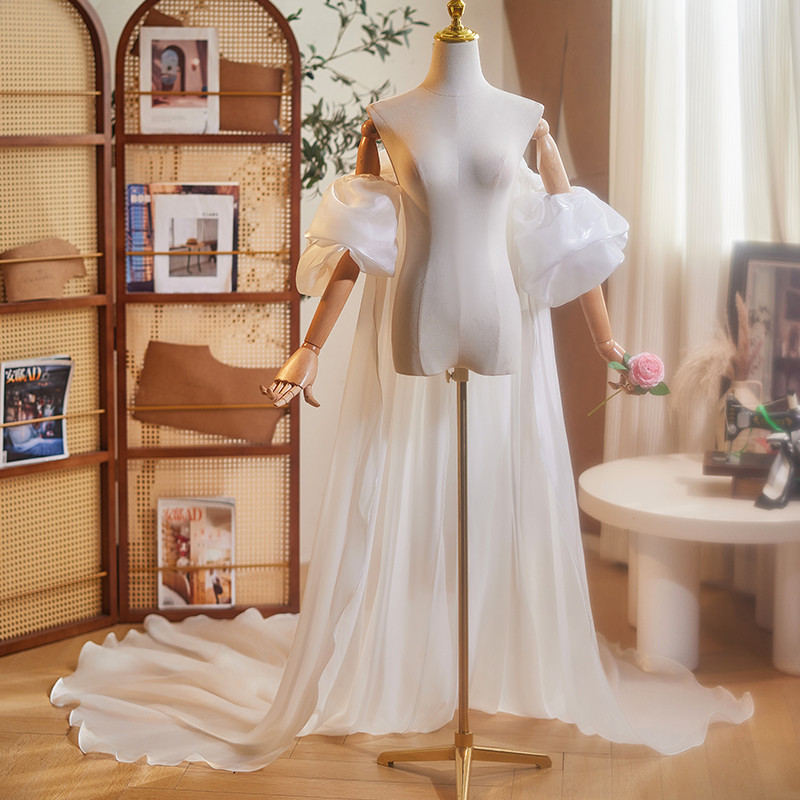 ケープ トレーン 裾引き パフスリーブ 白 綺麗 DIY 肩飾り アクセサリー ウェディングドレス DTY168