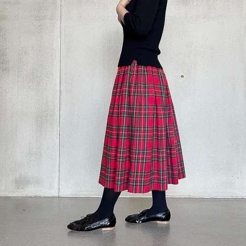 上質シャギーチェックのギャザースカート ロイヤルスチュアート ロング