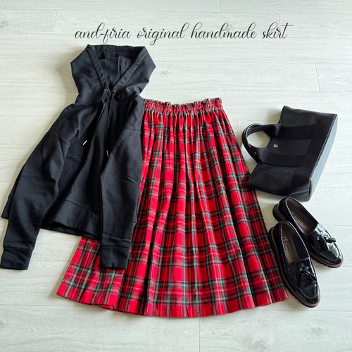 上質シャギーチェックのギャザースカート ロイヤルスチュアート ロング