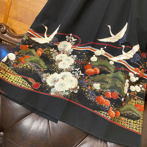 和洋折衷 黒留袖 着物 リメイク ワンピース ドレス 洗える 化繊