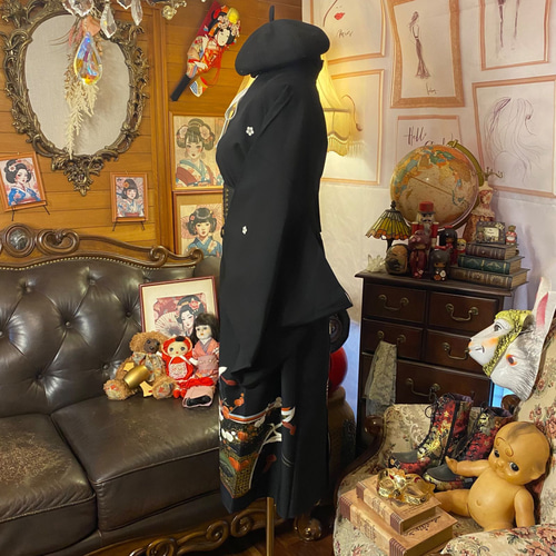 留袖リメイクワンピース　375hiro 留袖リメイクワンピース 375hiro 和洋折衷 黒留袖 着物 リメイク