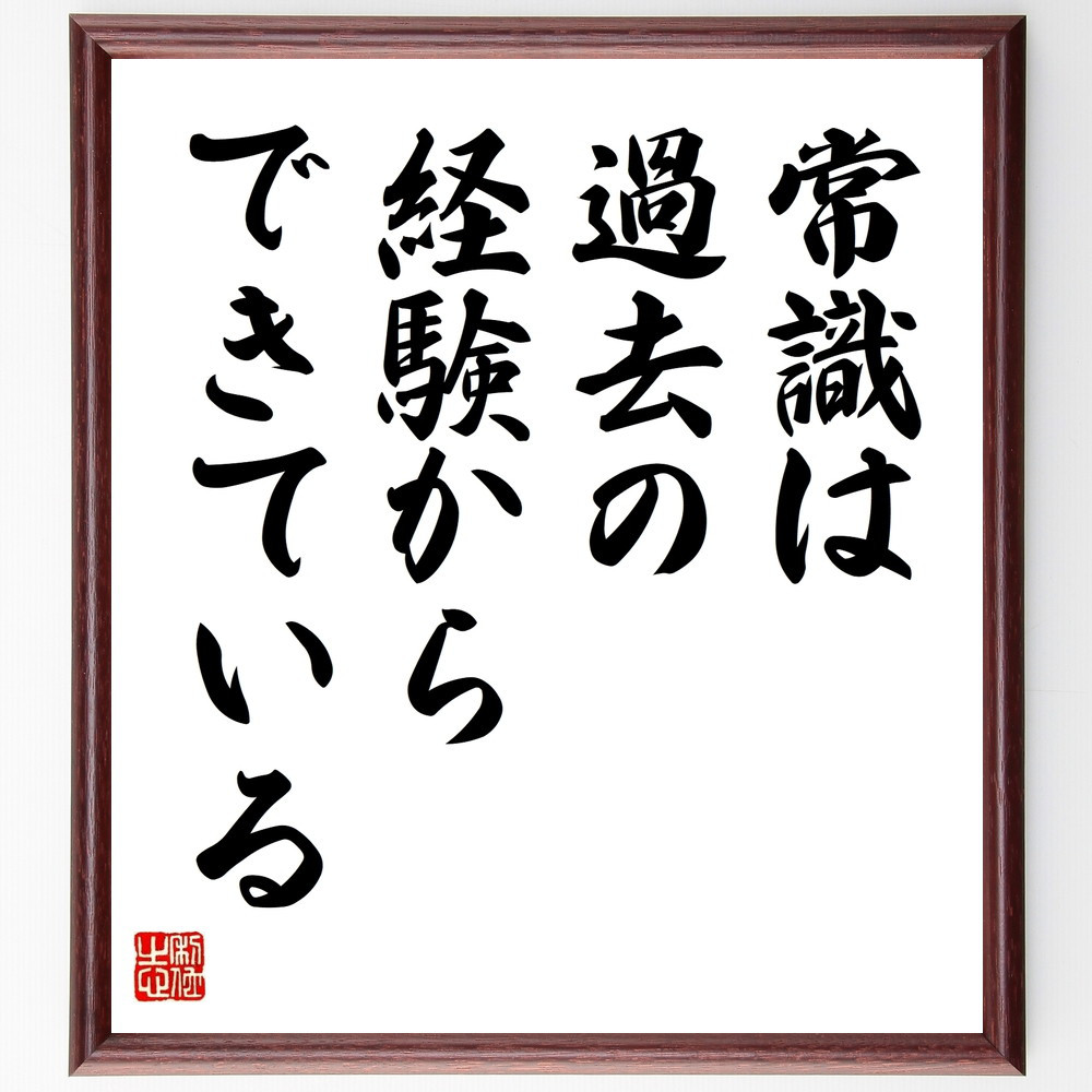名言「常識は過去の経験からできている」手書き書道色紙額／受注後の毛筆直筆（V9554）