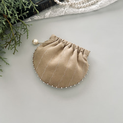 Creema限定[ 3type ] Amulette - 真珠貝 - ミニポーチ／スエード／セピアベージュ／バネポーチ 8枚目の画像