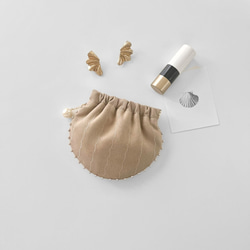 Creema限定[ 3type ] Amulette - 真珠貝 - ミニポーチ／スエード／セピアベージュ／バネポーチ 3枚目の画像