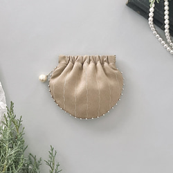 Creema限定[ 3type ] Amulette - 真珠貝 - ミニポーチ／スエード／セピアベージュ／バネポーチ 13枚目の画像