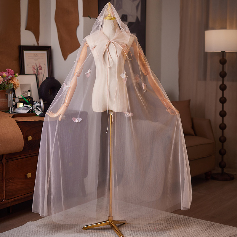 ケープ トレーン 裾引き 帽子付き 立体花 ピンク 綺麗 DIY 肩飾り アクセサリー ウェディングドレス DTY206