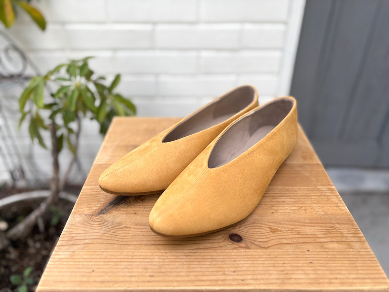 新作◆キャメル ヌバックレザー フラットシューズ／上品シンプル・柔らか質感