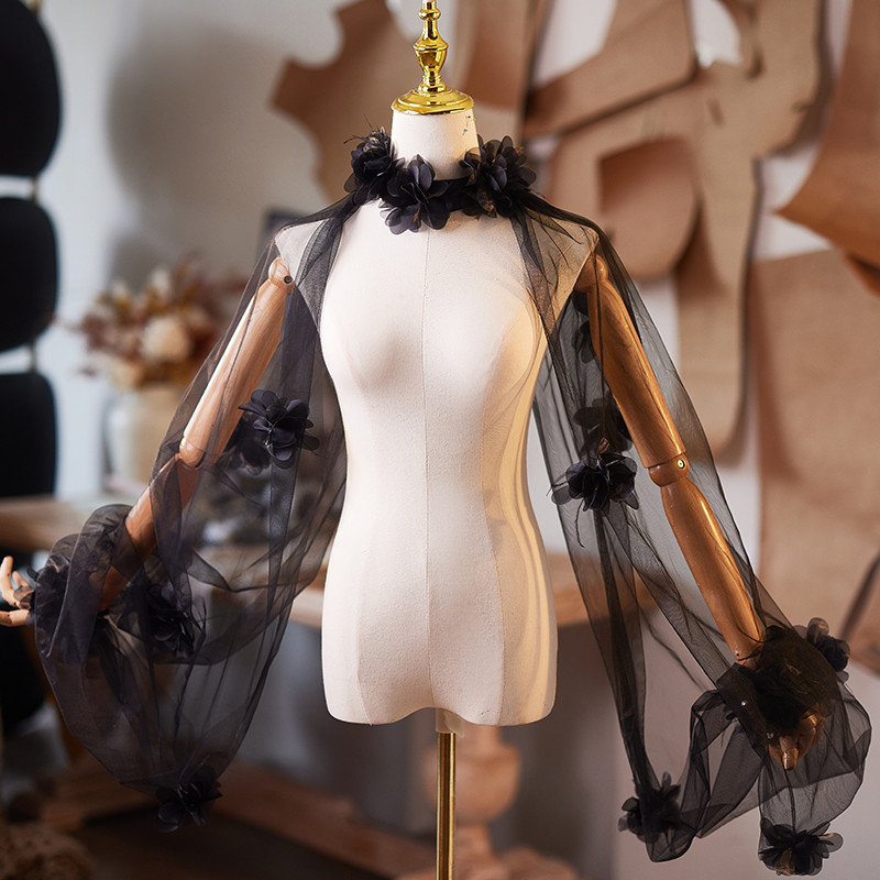 ケープ ホルダーネック 黒 花 高級感 DIY 肩飾り アクセサリー ウェディングドレス DTY342