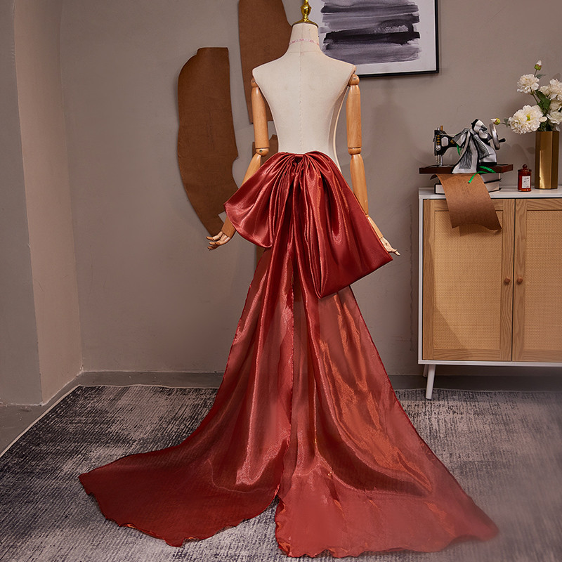 ロングトレーン 裾引き ワインレッド リボン 大トレーン 肩飾り DIY アクセサリー ウェディングドレス DTY112