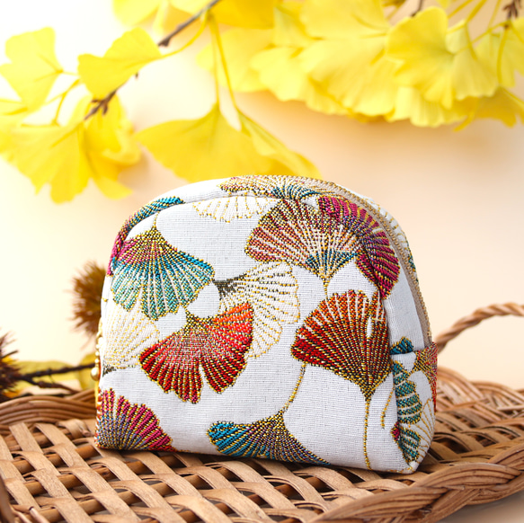 [ 秋限定 ] フランス生地 ラウンドポーチC ginkgo multi 1枚目の画像