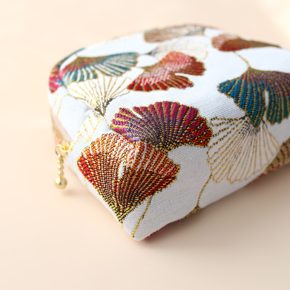 [ 秋限定 ] フランス生地 ラウンドポーチC ginkgo multi 7枚目の画像