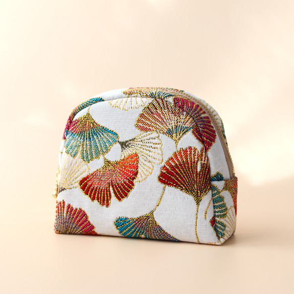 [ 秋限定 ] フランス生地 ラウンドポーチC ginkgo multi 2枚目の画像
