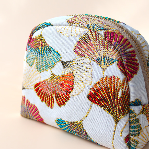 [ 秋限定 ] フランス生地 ラウンドポーチC ginkgo multi 4枚目の画像