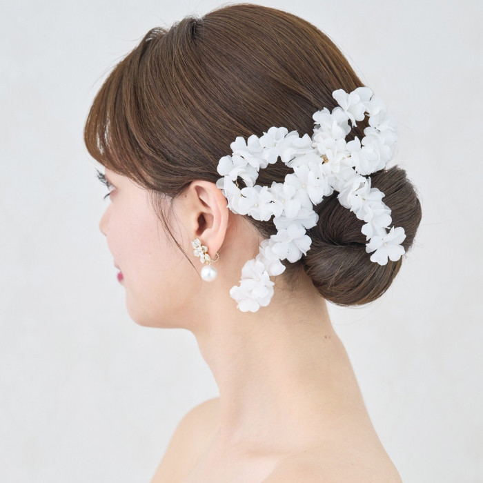 MA278 白花ヘッドドレス ファブリックフラワー　和装ヘッドドレス　お花ヘッドパー 結婚式 花嫁