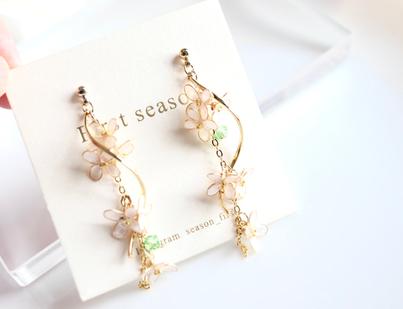 銀木犀　ウェーブ　ピアス・イヤリング　ディップフラワー 4枚目の画像