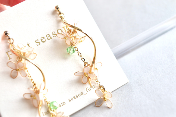 銀木犀　ウェーブ　ピアス・イヤリング　ディップフラワー 2枚目の画像