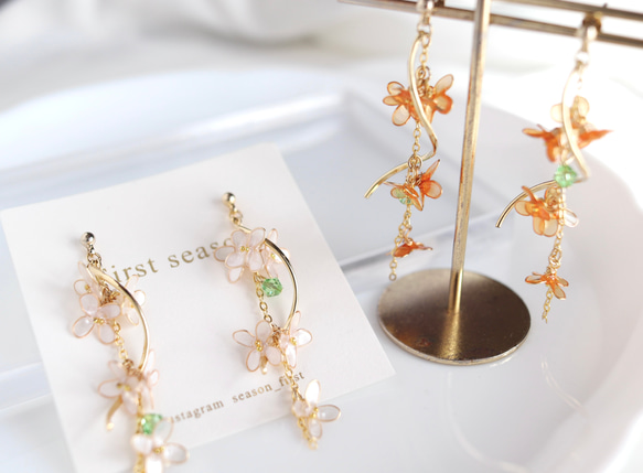 銀木犀　ウェーブ　ピアス・イヤリング　ディップフラワー 5枚目の画像