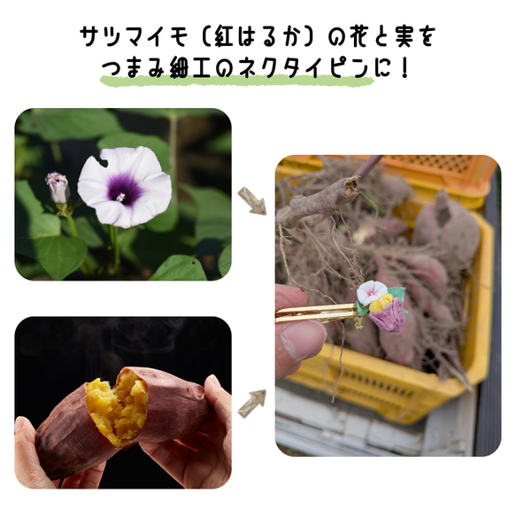 つまみ細工「サツマイモ（紅はるか）のネクタイピン」 2枚目の画像