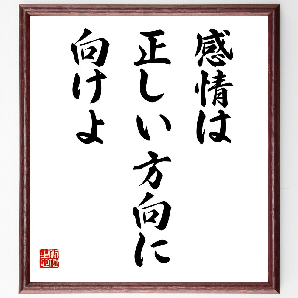 名言「感情は正しい方向に向けよ」手書き書道色紙額／受注後の毛筆直筆（V9773）