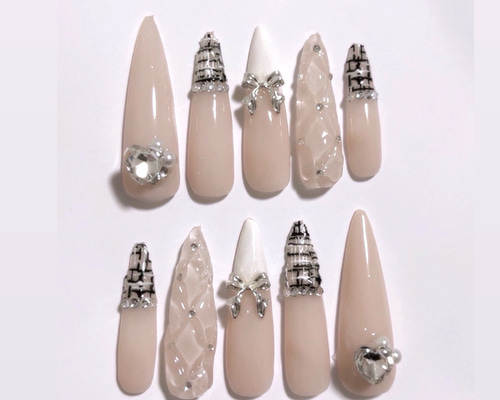 ネイルチップ ギャルネイル キルティングネイル ワンホン 韓国