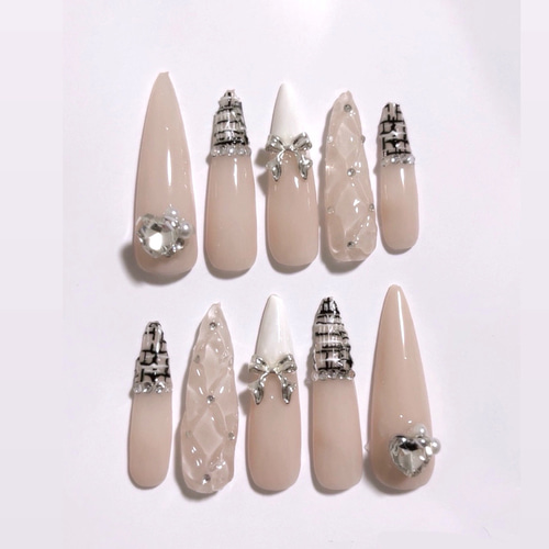 ネイルチップ ギャルネイル キルティングネイル ワンホン 韓国