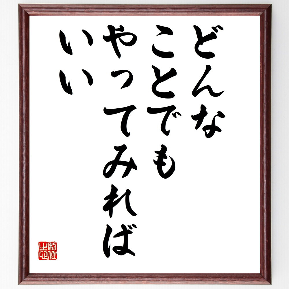 名言「どんなことでも、やってみればいい」手書き書道色紙額／受注後の毛筆直筆（V9925）