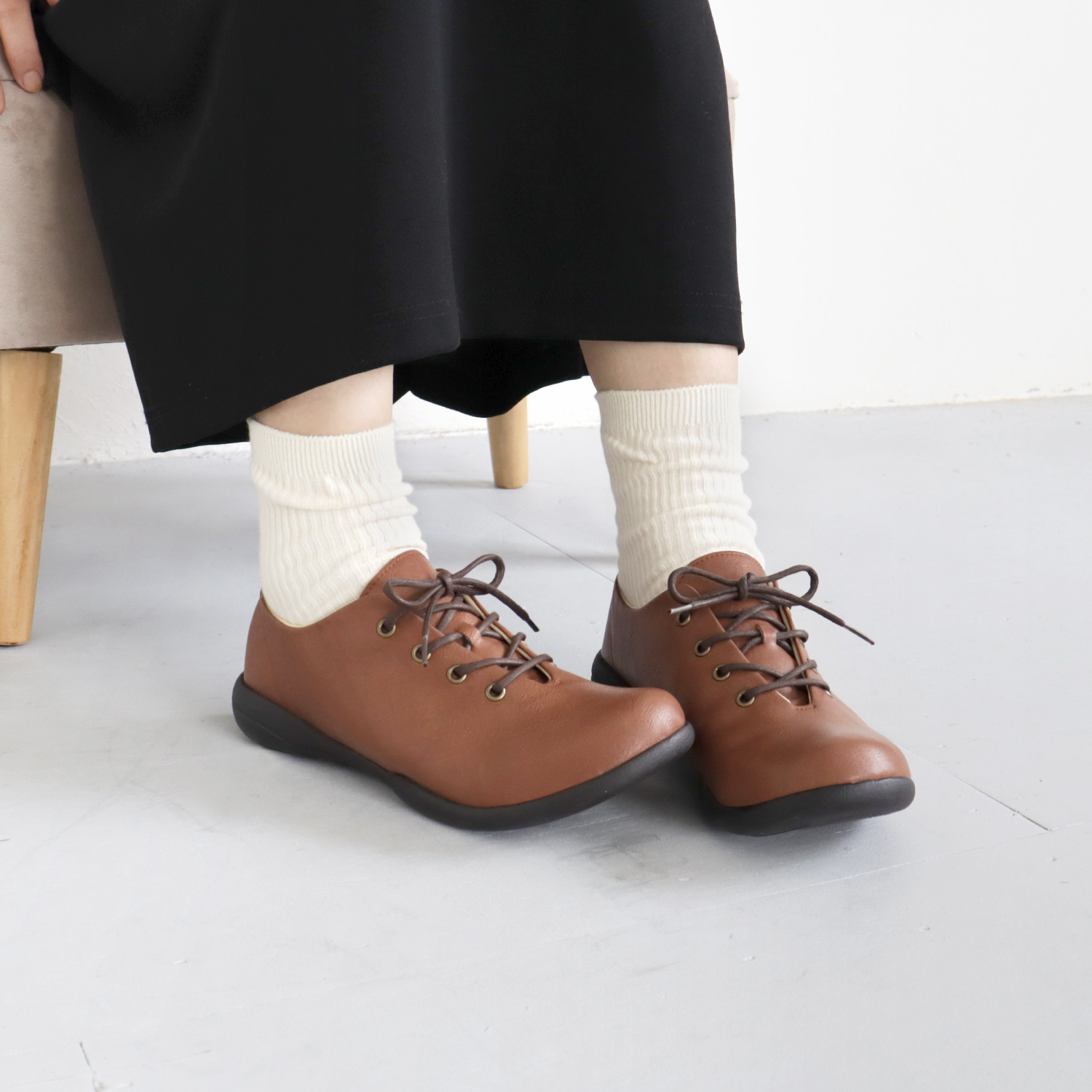 コロンと丸いレースアップカジュアルシューズ レディース Re:getA -リゲッタ- R-071b