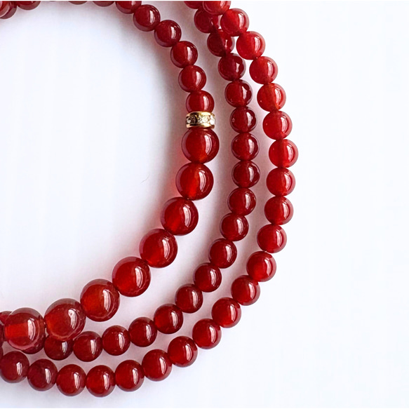 【D32】　大人女性に似合う赤の輝き｜レッド&ブロンズとんぼ玉×赤めのう×ガーネット ネックレス　天然石ビーズ 7枚目の画像