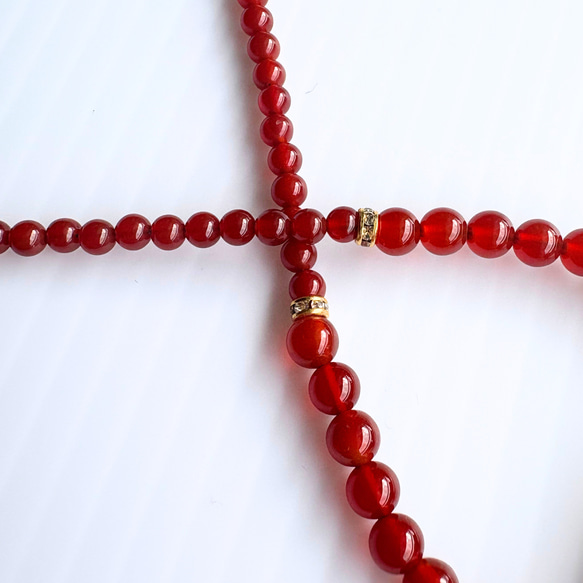 【D32】　大人女性に似合う赤の輝き｜レッド&ブロンズとんぼ玉×赤めのう×ガーネット ネックレス　天然石ビーズ 8枚目の画像