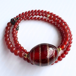 【D32】　大人女性に似合う赤の輝き｜レッド&ブロンズとんぼ玉×赤めのう×ガーネット ネックレス　天然石ビーズ 9枚目の画像