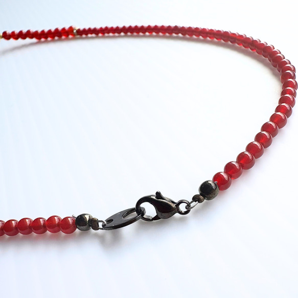 【D32】　大人女性に似合う赤の輝き｜レッド&ブロンズとんぼ玉×赤めのう×ガーネット ネックレス　天然石ビーズ 10枚目の画像