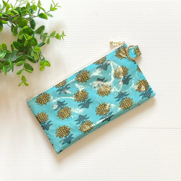 仕切り付き　ラミネートポーチ　(インディーフラワー) お札ポーチ　通帳ポーチ 2枚目の画像