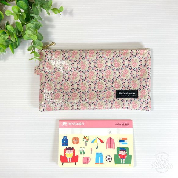 仕切り付き　ラミネートポーチ　(インディーフラワー) お札ポーチ　通帳ポーチ 5枚目の画像