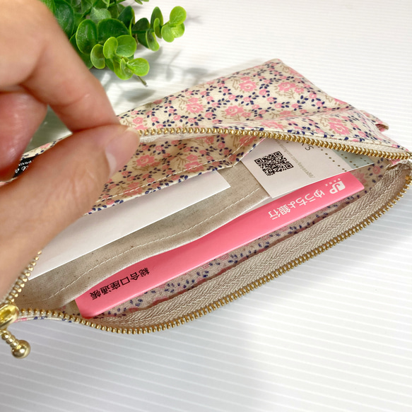 仕切り付き　ラミネートポーチ　(インディーフラワー) お札ポーチ　通帳ポーチ 6枚目の画像